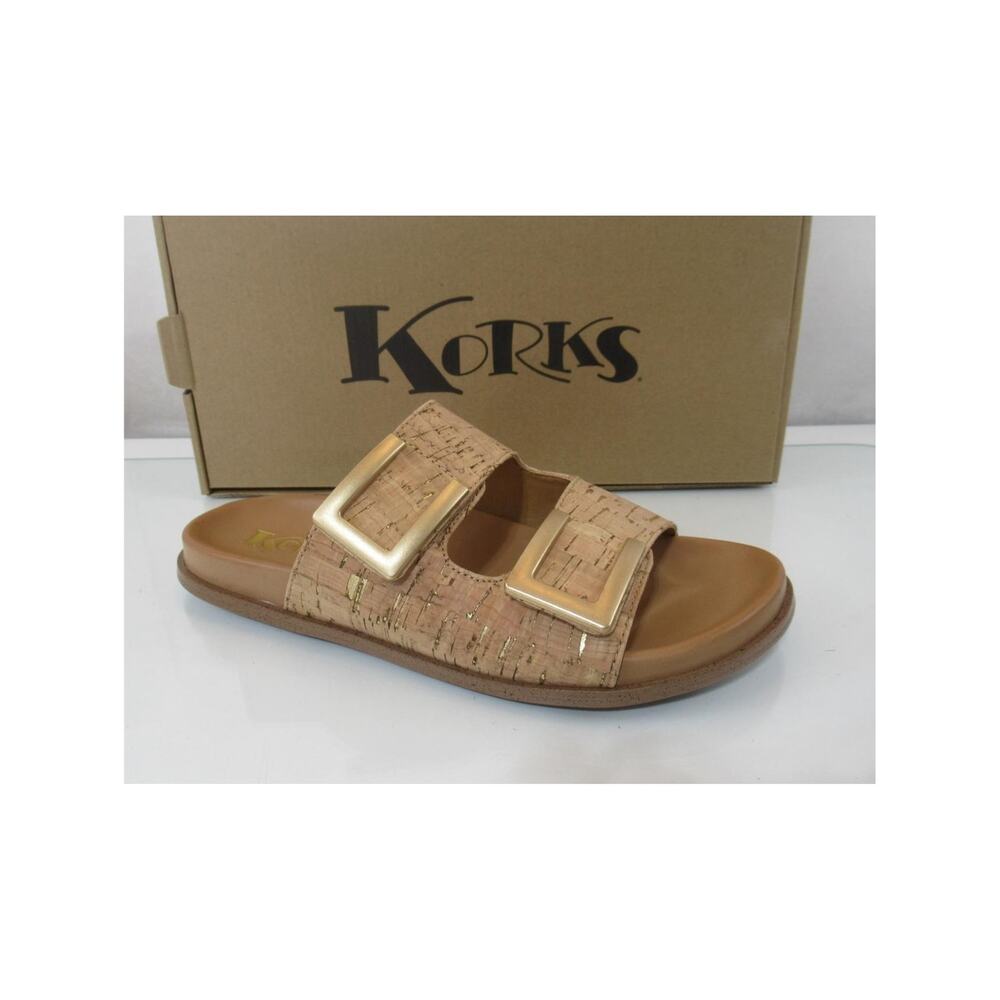Korks Size 7 Aurianna Adjustable Double Straps Slide Footbed Sandal Natural Cork